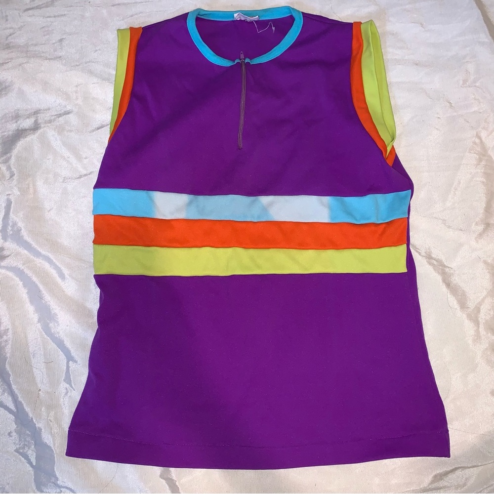 70s colorful bike tank top back snap pocket colorful stripes Risa unisex zip